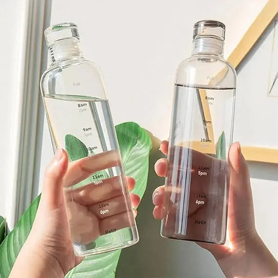 Premium 500ml Borosilicate Glass Water Bottle with Time Motivational Marker