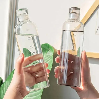 Premium 500ml Borosilicate Glass Water Bottle with Time Motivational Marker