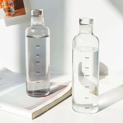 Premium 500ml Borosilicate Glass Water Bottle with Time Motivational Marker