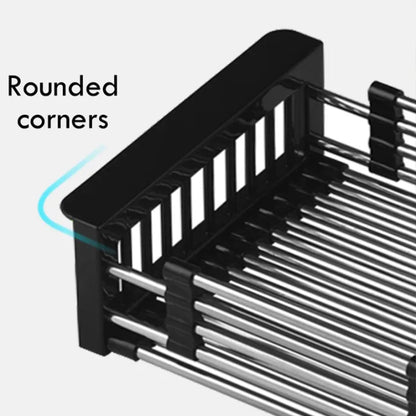 Expandable Stainless Steel Kitchen Sink Organizer and Drying Basket (Black)