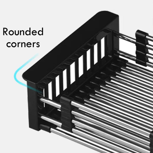 Expandable Stainless Steel Kitchen Sink Organizer and Drying Basket (Black)