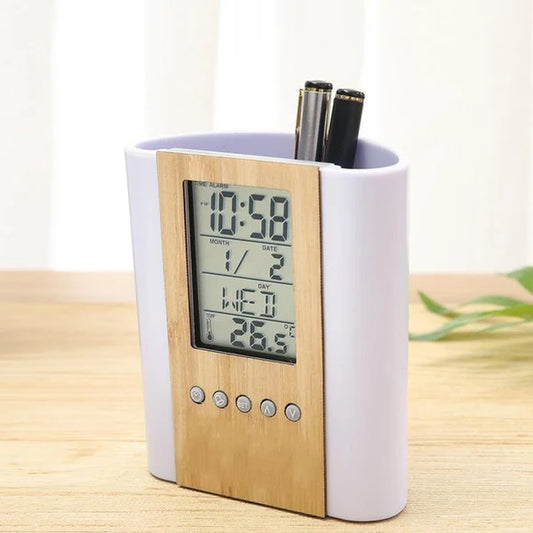 Table Clock With Pen Holder
