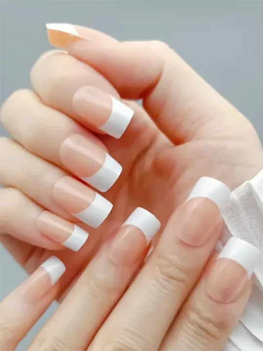 Premium 100 Piece French Acrylic False Nails Kit with Adhesive Glue Sheets