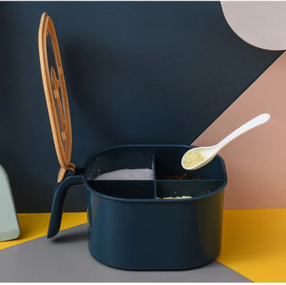 Premium 4 Grid Seasoning Box and Masala Storage Organizer with Spoons