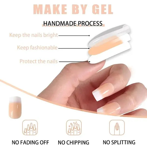 Premium 100 Piece French Acrylic False Nails Kit with Adhesive Glue Sheets