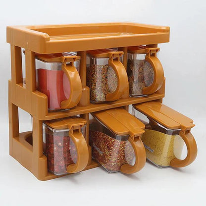 Master Chef 6 Jar Masala Rack Cooking Kitchen Seasoning Box Masala Box Set Spice Jar