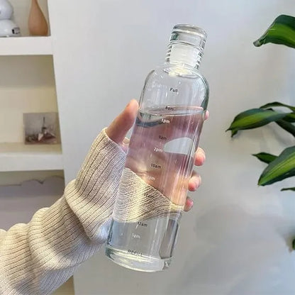 Premium 500ml Borosilicate Glass Water Bottle with Time Motivational Marker