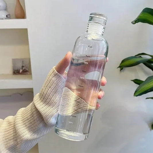 Premium 500ml Borosilicate Glass Water Bottle with Time Motivational Marker