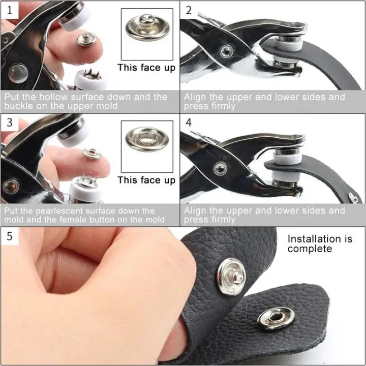 Professional Metal Snap Button Press Plier and 9.5mm Prong Ring Fastener Kit