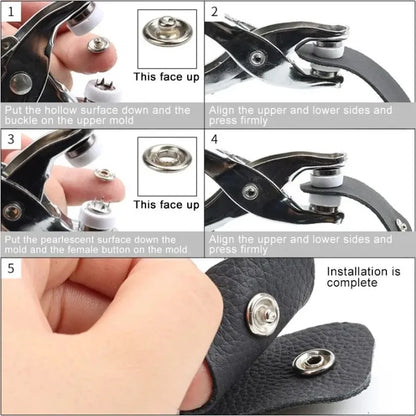 Professional Metal Snap Button Press Plier and 9.5mm Prong Ring Fastener Kit