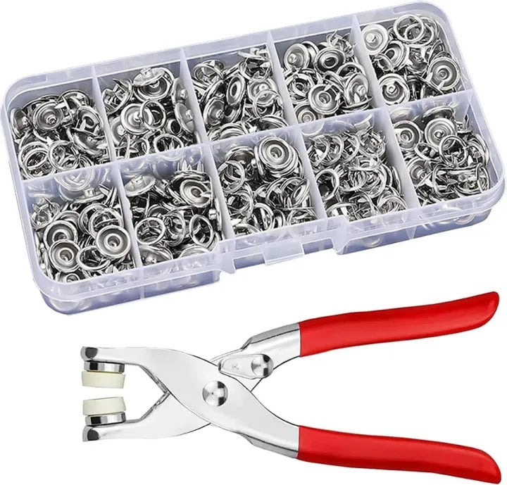 Professional Metal Snap Button Press Plier and 9.5mm Prong Ring Fastener Kit