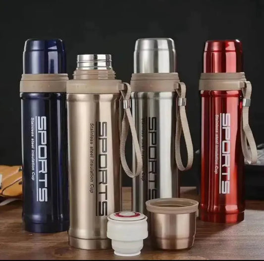 Premium 800ml Double Walled Sports Thermos with Carrying Strap