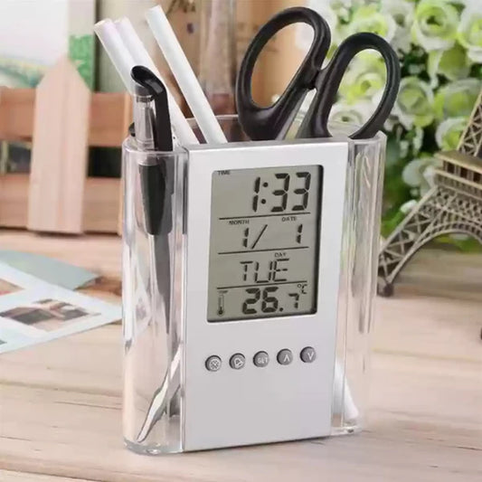 Table Clock With Pen Holder