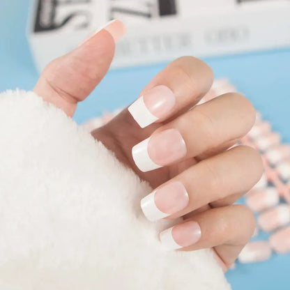 Premium 100 Piece French Acrylic False Nails Kit with Adhesive Glue Sheets
