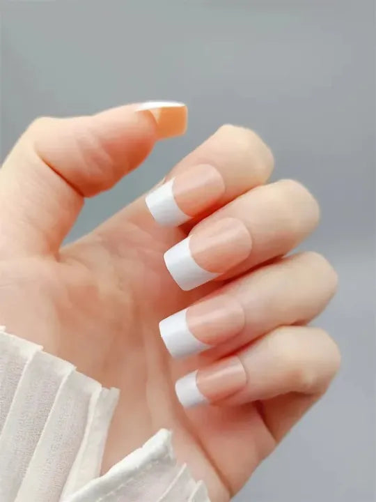 Premium 100 Piece French Acrylic False Nails Kit with Adhesive Glue Sheets