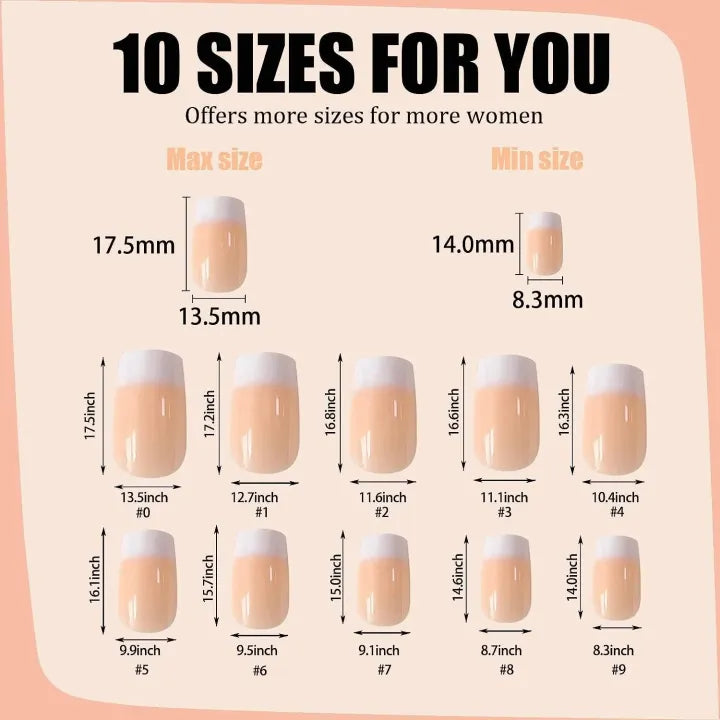 Premium 100 Piece French Acrylic False Nails Kit with Adhesive Glue Sheets
