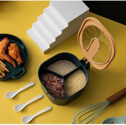Premium 4 Grid Seasoning Box and Masala Storage Organizer with Spoons